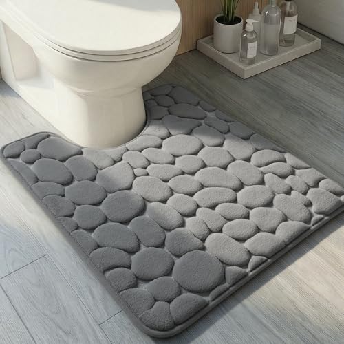 YIHOUSE Memory Foam Bath Mat Cobblestone Bathroom Rugs Super Water Absorbent Bath Mats for Bathroom Machine Washable Bath Rugs(20 x 24,Dark Gray) - image 1
