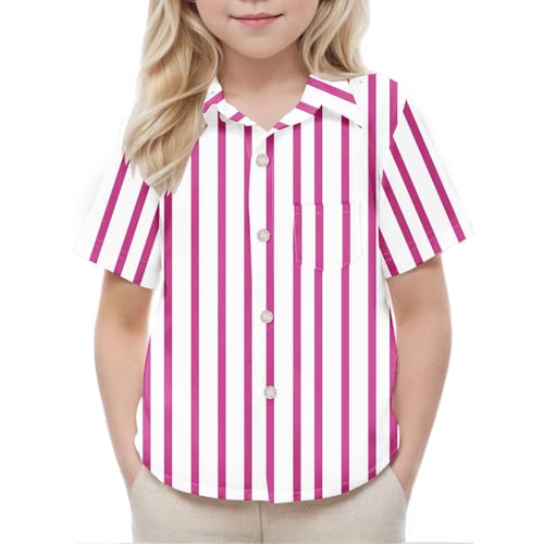 Xiaojmake Boys Girls Summer Cotton Linen Shirts Kids Striped Top Button Down Collared Dress Shirt Loose Dressy Casual Uniform2