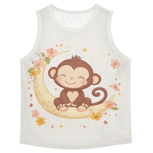Monkey Flowers Beige Boys Tank Tops Quik Dry Toddler Tank Top Undershirts T-Shirts for Summer,3T