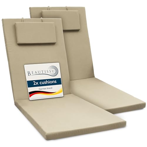 Beautissu Lot de 2 Coussin Bain de Soleil 200x60x5cm Loft RL – Résistance UV Matelas Transat Exterieur Coussin Chaise Longue avec Fermeture Éclair –...