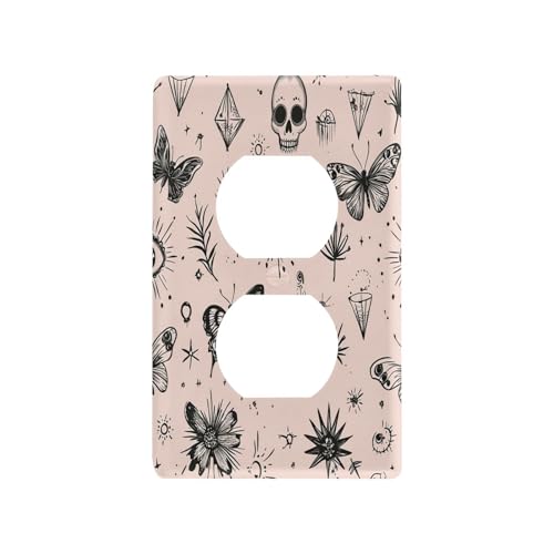 BOESI Graffiti Butterfly and Skull Light Switch Cover Trim, Switch Panel Trim, Receptacle Cover, Double Receptacle Receptacle Cover, 4.53 * 2.76 inches