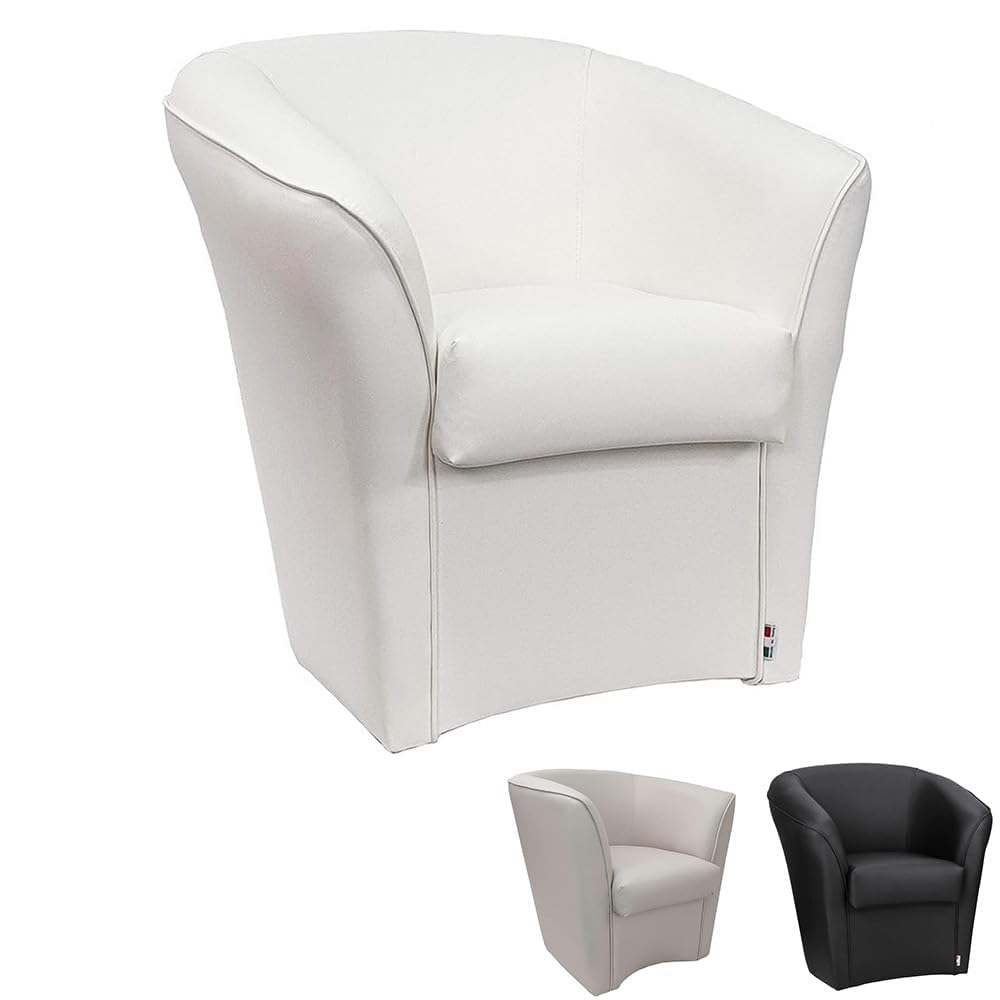 PALUPLUS Poltrona Pozzetto Imbottita Artigianale, Misura 70x67x76 cm, Poltrona con Tessuto Ecopelle, Piedini in Plastica, Struttura Robusta e Design Elegante, Casa e Ufficio, Made in Italy (Bianco)