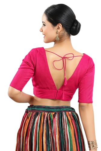 Image of Vamas Women's Silk Padded Self Design Half Sleeve Readymade Saree Blouse (X-1111.ELB)