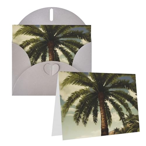 QMNEHJ グリーティングカード サンキューカード 封筒付き ブランクノートカード 4x6インチ バースデーカード ヤシの木 トロピカル ウェディングカード お悔やみカード おもしろい思考カード あらゆる機会に