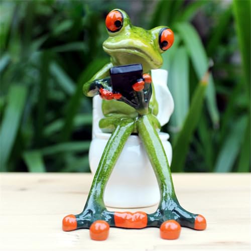 Figura de Rana Divertida Sentada en Inodoro de Resina miniatura 7