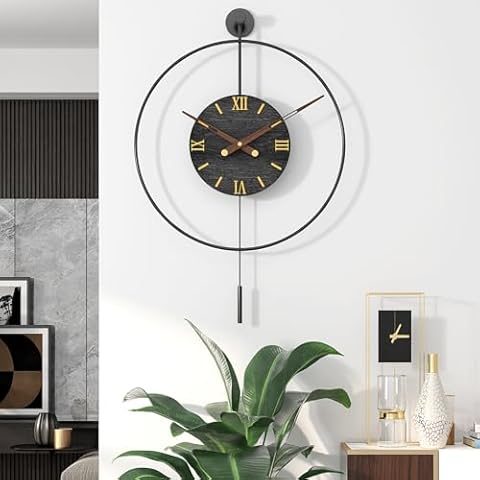TopCity Large Classical Wall Clock with Pendulum Cover