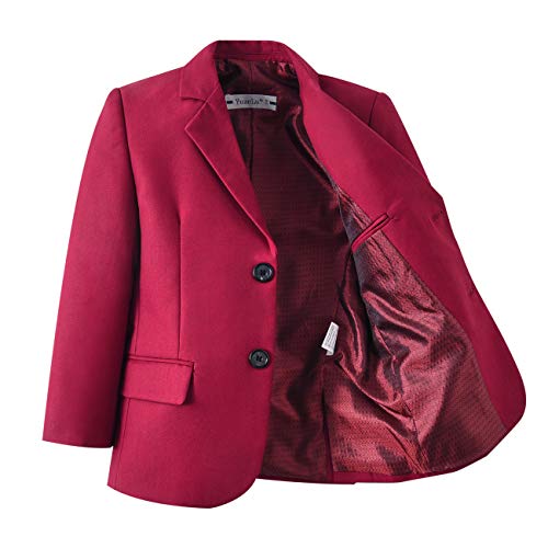 Yuanlu 3 Piece Tuxedo Boys Suits Kids Coat Vest And Pants Set Burgundy Size 6 #TOP1
