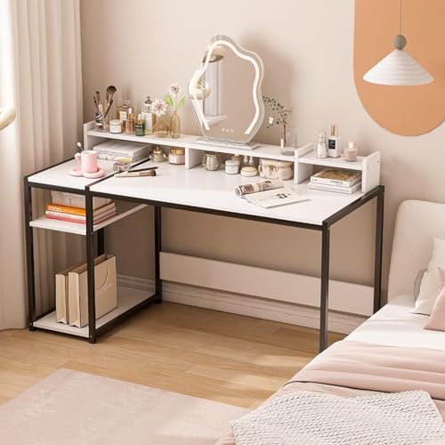 Catálogo de Escritorios Bonitos más recomendados. 49 GM Bear Escritorio Minimalista Metal Oficina Estacion Trabajo Repisa, Mesa de Estudio con Almacenamiento 140 * 50 * 73CM (Blanco)