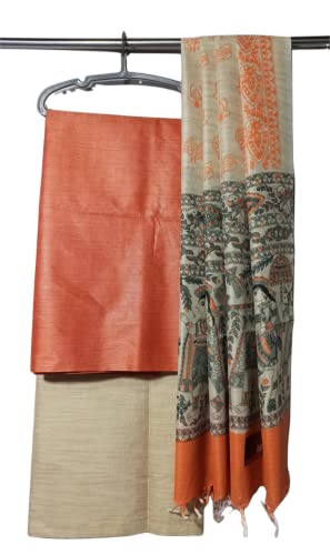 Image of ZERATEX Cotton Silk Hand Crafted Unstitched Suit Set for Women with Dupatta | Cotton Silk Salwar Suit Dress Material for Women & Girls | Top - 2.5 M, Bottom - 2.50 M & Dupatta - 2.5 M