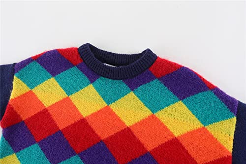 Image of Mud Kingdom Girls Boys Sweaters Rainbow Stripes Crewneck Knit Pullover Fall 2-9 Years