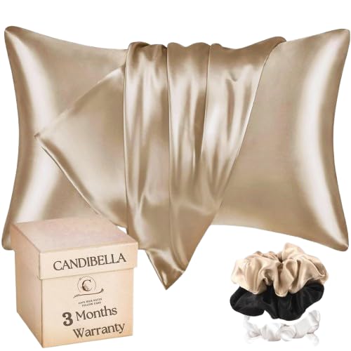 Candibella’s Satin Silk Pillow Covers for Hair and Skin, Pack of 2 Satin Pillow Cover with 3 Satin Scrunchies for Women, Luxurious Silk Pillow Covers with Envelope Closure, 400 TC (Rose Taupe)