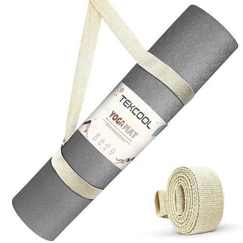 EsOyl TEKCOOL Ethylene Vinyl Acetate Yoga Mat - Grey, 4mm Thick, Anti-Slip, Sweat Resistant, For Men, Women & Kids