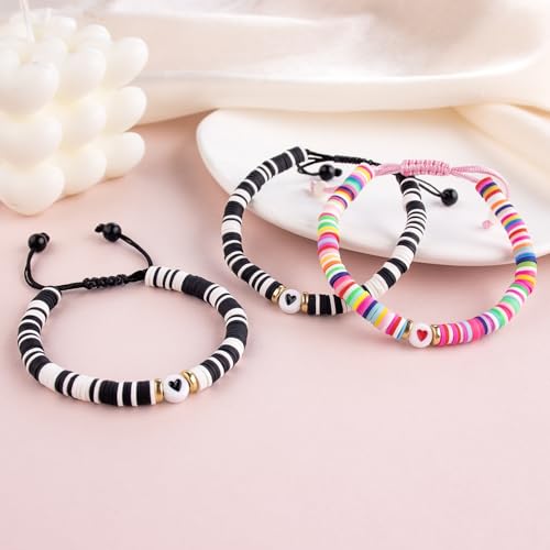 Image of First Day of School Mommy and Me Matching Bracelet Set kindergarden Pre-K Back to School Gifts Adjustable Heart Clay Bead Jewelry for Mother Daughter Dad Son