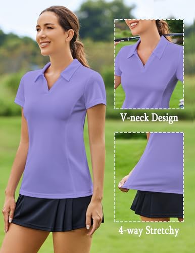 Image of PINSPARK Womens Golf Shirt Short Sleeve Polo V-Neck Quick Dry Tennis Tops | Moisture-wicking Breathable Fabric, Classic Collar, Slim Fit, Ideal for Golf Tennis Pickleball Casual