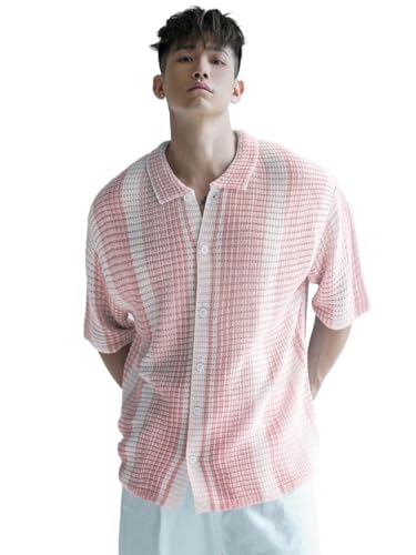 Men's Slim Fit Sweater Colorblock Knit Short Sleeve Top, Summer