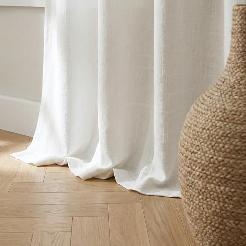 NICETOWN Thick Linen Curtains 108 inch Long 2 Panels Set, 55" Wide White Flax Linen Blend Organic Privacy Window Drapes Rod Pocket & Back Tab with Light Filtering for Bedroom/Living Room