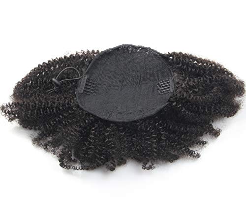 Afro Kinky Curly Human Hair Ponytail Kinkys Curly Clip in Top Closure Drawstring Hair Ponytail Extensions Natural Black 100grams (18inch)