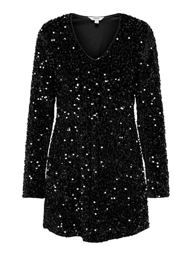 ONLY Damen Onlanika Ls Sequins V-Neck Dress WVN, Black, M