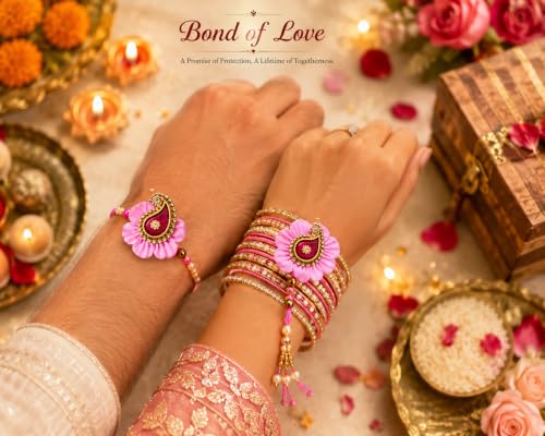 Image of JAIPUR ACE Elegant Blue inchBRO inch Designer Rakhi Gift Set with Greeting Card and Roli Chawal Pouch, Premium Brother Rakhi, Festive Raksha Bandhan Gift for Brother, Traditional (Prettiest Couple Rakhi)