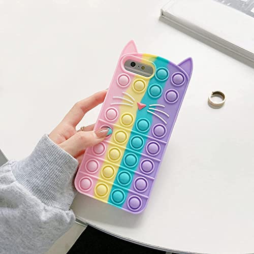 Bqzp1N Pop Rainbow Cat Phone Case For Iphone 6/6S/7/8/Se 2020, Cute Style Kawaii Rainbow Cat Pop Fidget Silicone Phone Case For Girls & Children’s Iphone Case. (For Iphone 6/6S/7/8/Se 2020 4.7Inch) #TOP1
