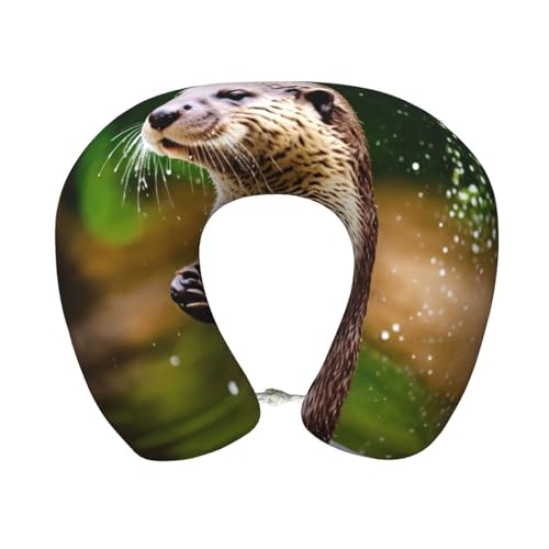 Almohada de viaje con diseño de nutrias marrones miniatura 1
