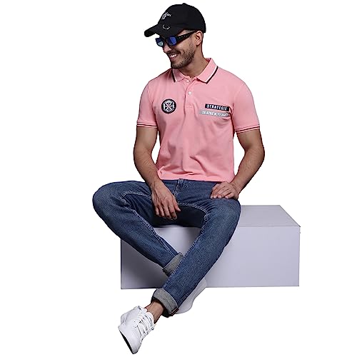 Image of Cantabil Men Cotton Blend Polo Neck Half Sleeve Solid T-Shirt (P MTSH00248)