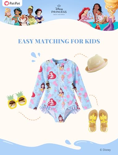 Image of Disney Frozen Stitch Princess Minnie Mouse Girls Swimsuit Long Sleeve Rashguard UPF 50 One Piece Bathing Suit Size 3M-13Y