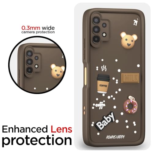 Image of Bintage Back Cover Compatible for Samsung A32 4G | Cute Fun Ball | 3D Taddy Smiley Coffee | Milk Case | Full Body Protection - Brown