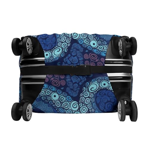 Housse valise extensible résistante rayures motif pieuvre bleue M