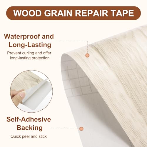 Image of MECCANIXITY Wood Grain Repair Tape, 4 Inch x 16 Feet Self Adhesive Wood Grain Tape Multi-Purpose Wallpaper Border Trim for Furniture Floors Windows Doors Tables Home, Cream