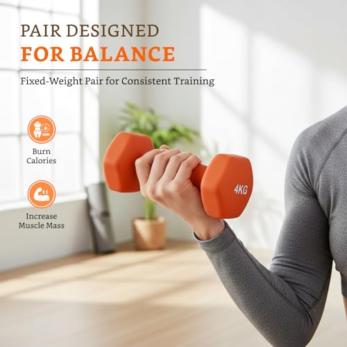 Image of Amazon Brand - Solimo Neoprene Dumbbell 4 Kg, Set of 2 (Orange)