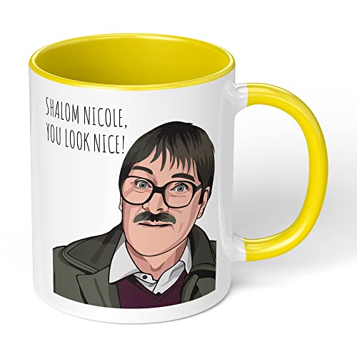 Print Maniacs Shalom Mug Gift Christmas Birthday Funny Friday Night Dinner Jim You Look Nice Present (Yellow Fill Mug)