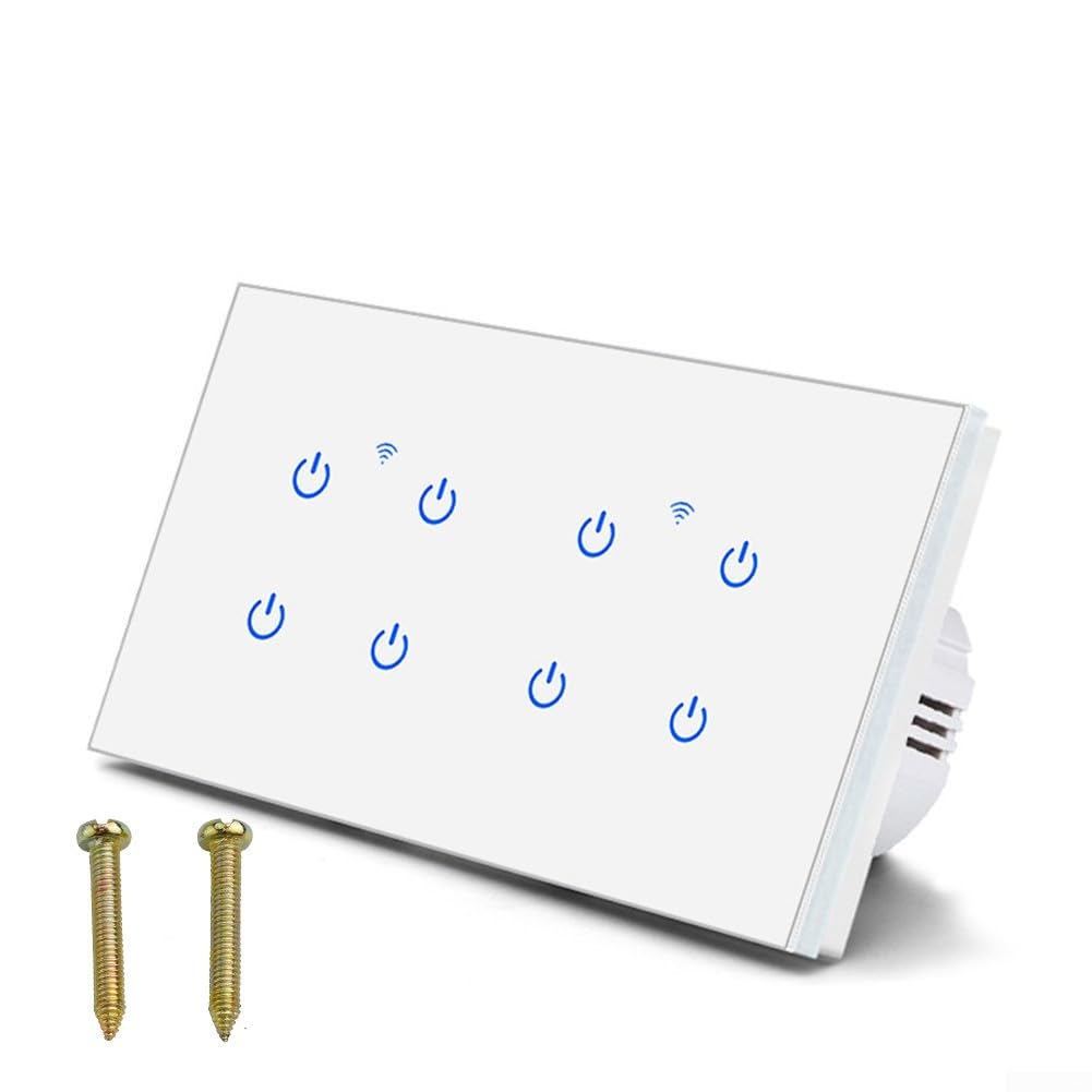 Interruttore WiFi Smart Touch a 2 vie da parete, pannello in vetro temperato, per Alexa Voice per telecomando App Tuya, per Smart Life, illuminazione domestica 220 V (8 gang 2 vie)