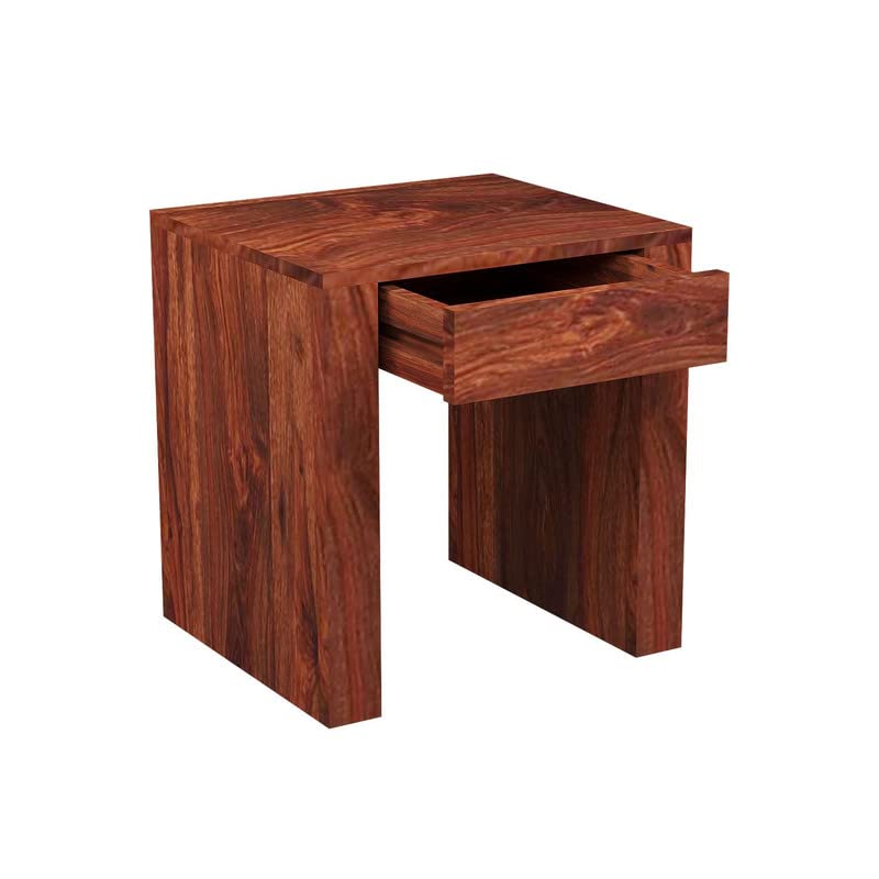 Image of Solid Wood Sheesham End Table with 1 Drawer Modern Design - Honey Finish