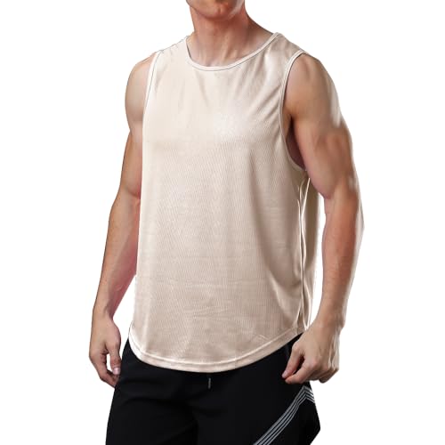 Débardeur en maille homme anti transpiration meioro haut sans manches ajusté sport beige taille L