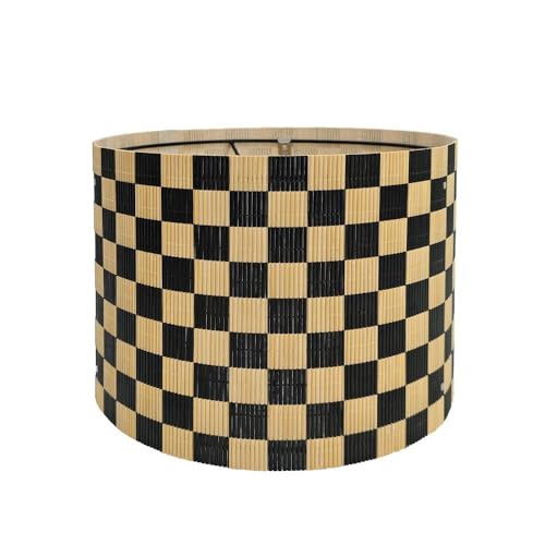 Image of Modern lamp shade Art decorative Black Grid Minimalist 11.8x9Inch | Classic Versatile ,Unique bamboo material,Ideal for Table and Floor Lamps,Effortless Installation