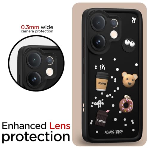 Image of Bintage Cute Fun Taddy| 3D Ball Bear| Donut| Coffee Rubber Case Camera Protection Back Cover Compatible for Vivo T4 Pro 5G - Black