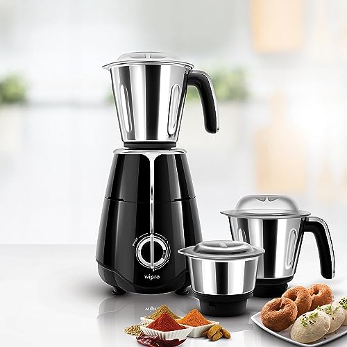 Wipro Elato Fmg204 1000 Watts Mixer Grinder | Heavy Duty 100% Copper Motor | Deep Flow Breaker| Superfast Grinding | 3 Jars | Black, 2 Years Warranty For Rs. 4999