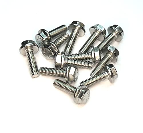 M6 (6mm x 40mm) Flanged Hex Set Screw (Fully Threaded Bolt) - A2 Grade Stainless Steel (pack of 10), Silver, M6 x 40mm