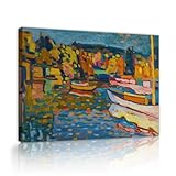 カラフルな抽象的なキャンバスプリントウォールアート秋の風景ボートウォールアートポスターリビングルーム寝室の家の装飾55x70cmインナーフレームを吊るす準備ができています