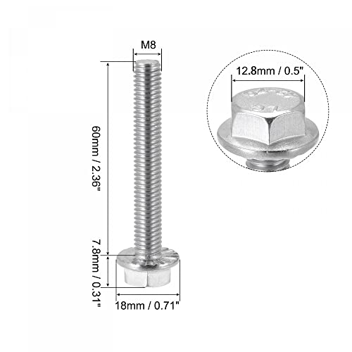 Image of uxcell M8x60mm Hex Serrated Flange Bolts Screws Metric Thread 304 Stainless Steel 5pcs