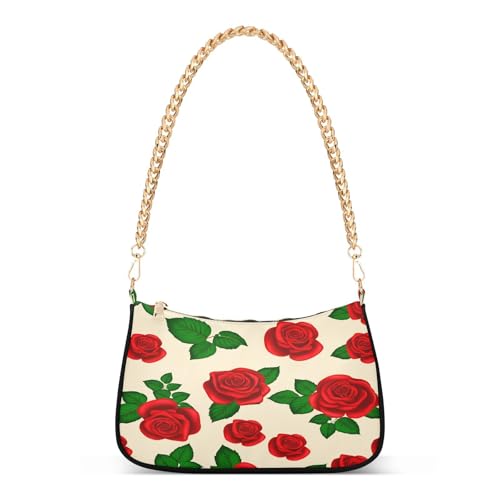 Shoulder Bags for Women Red Roses Tote HandBag Shoulder Bags purse with Chain Zipper Closure