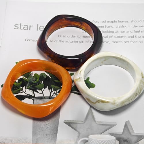 Acrylic Chunky Bangle Bracelets for Women 3 Pcs Colorful Square Resin Bangle Irregular Punk Acrylic Bracelet Geometric Wide Wristband Bracelets Fashions Statement Jewelry Set 7