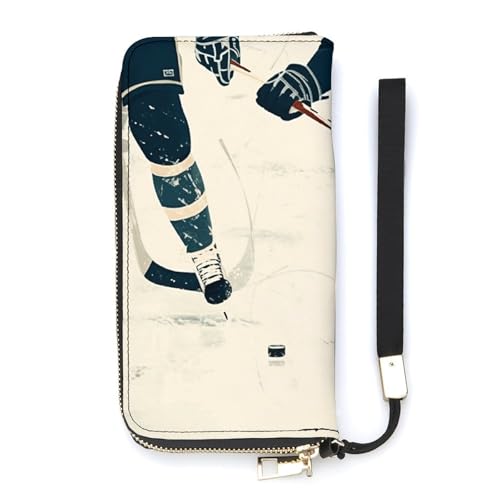 Portafoglio minimalista da uomo motivo hockey su ghiaccio con stampa bifold portafoglio carino da viaggio da donna su 20 x 10.5 cm moderno