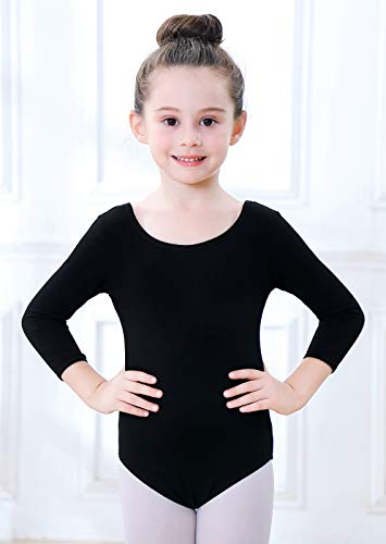 Image of Soudittur Girls Leotards Long Sleeve Ballet Dance Top Bodysuit for Toddler Kids