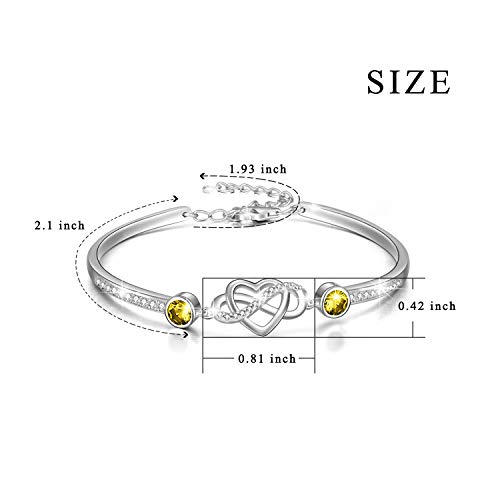Image of AOBOCO 925 Sterling Silver Infinity Endless Love Heart Birthstone Bangle Bracelet - I Love You Forever Series Adjustable 6-8 in Bracelet with Crystals from Austria Romantic Birthday Jewelry Gift for Women Wife Girlfriend