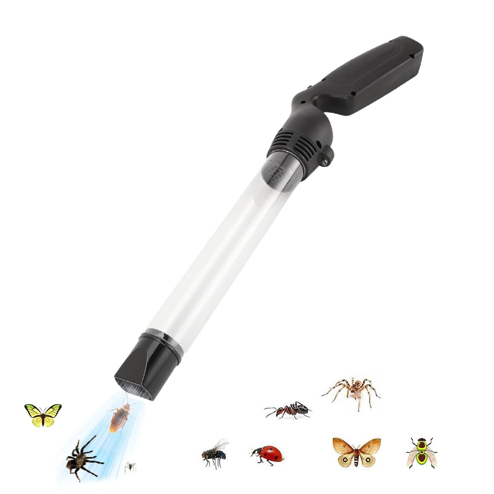 Porta-insetti, tettarella per ragni, a batteria, con luce LED, manico lungo in PC, aspira gli insetti vivi senza toccarli