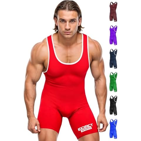 Exxact Sports Plain Men's Wrestling Singlet, High Performance Powerlifting Singlet Wrestling Singlets for Men - (Red, A2XL) Cover