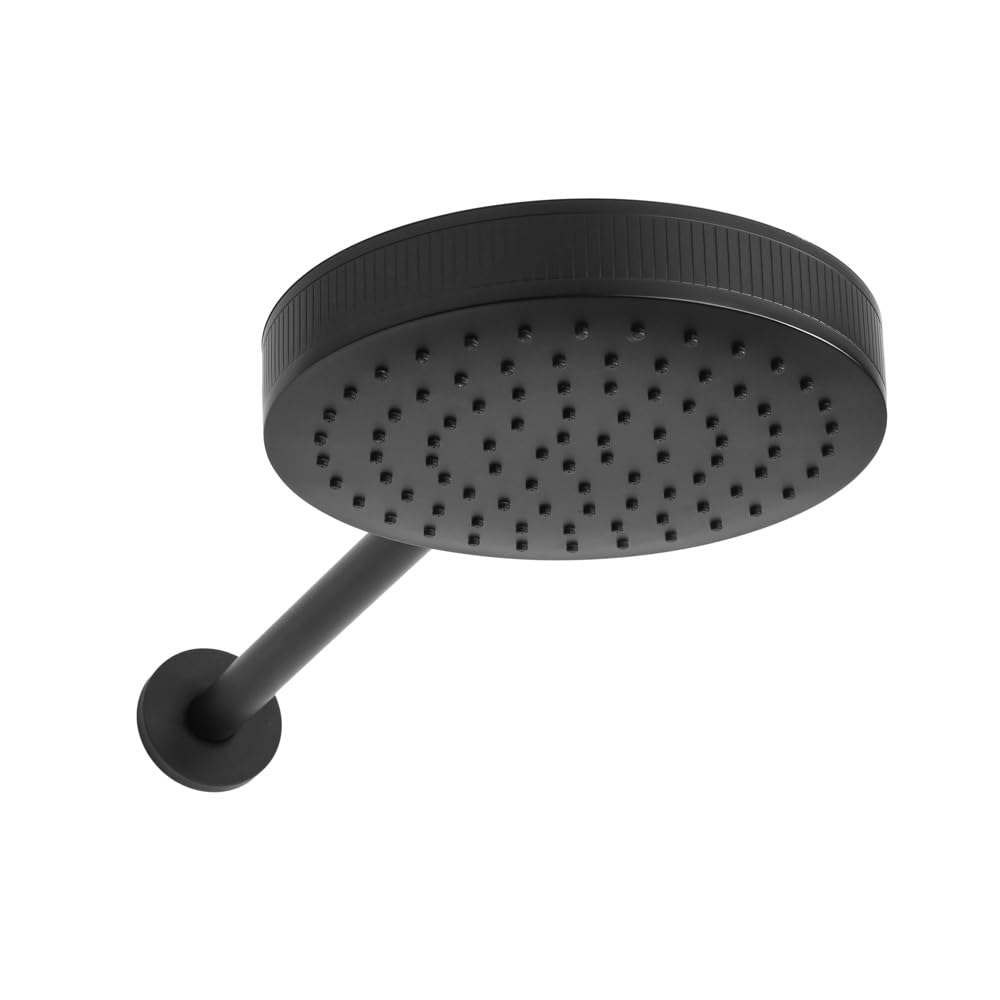 Milano Black Lune 250Mm Round Fixed Rainfall Shower Head Wall Mounted Arm