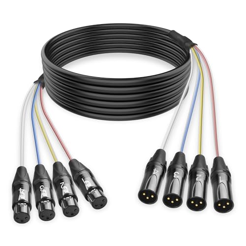 XMSJSIY Serpiente XLR de audio de 4 canales, 3 pines, XLR macho a hembra, divisor de micrófono, grabación por colores, cable de conexión para escenarios en vivo, grabación, estudios – 2 m/6,5 pies (4